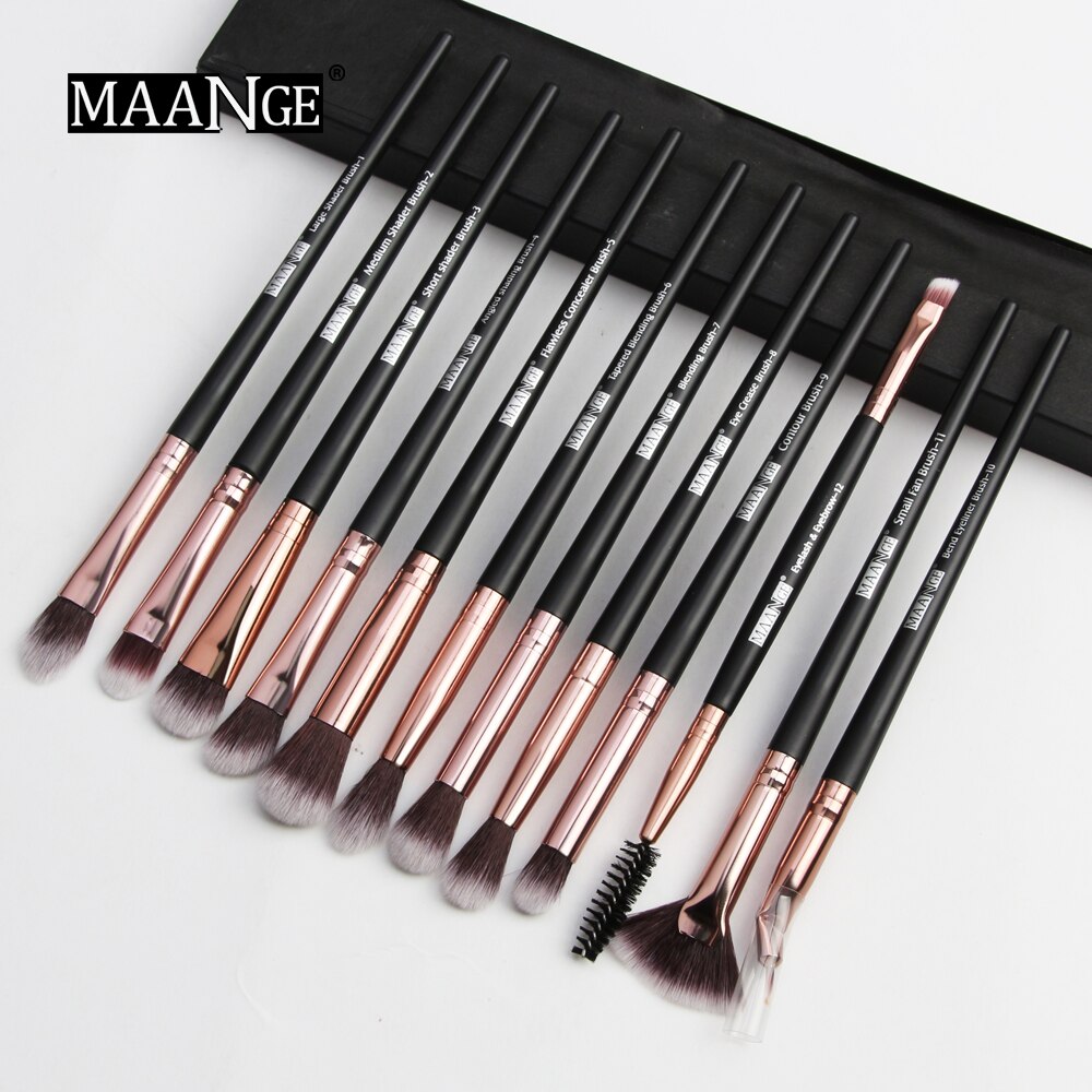 Make-Up Kwasten 12Pcs Eye Make-Up Kwasten Set Met Cosmestic Tas Oogschaduw Blending Make Up Borstel Voor Make-Up Beauty gereedschap Kit: 12pcs Black