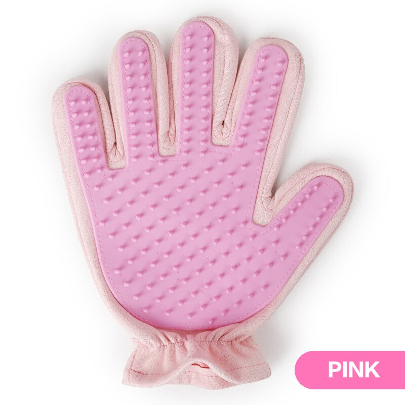 Guante de cepillo para mascotas, cepillo elástico suave de silicona para masaje, cepillo removedor de pelo para gatos, cepillo eficiente para perros, suministros de limpieza: Pink