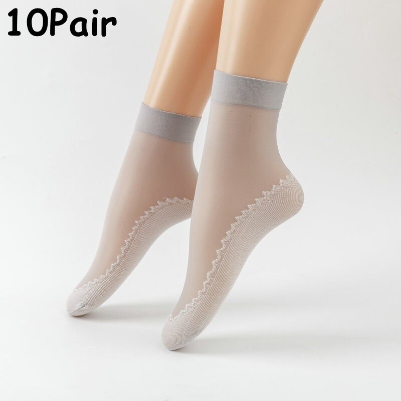 Calcetines suaves antideslizantes para mujer, medias de empalme de fondo transparente, transpirables, de seda fina, para primavera y verano, 10 pares: Gray-10Pairs