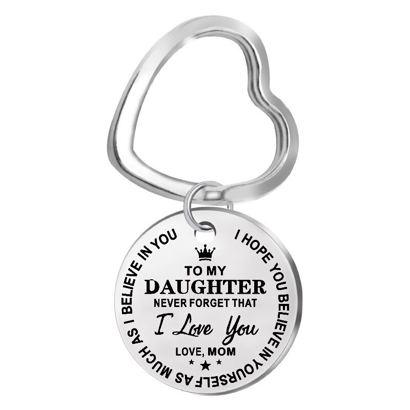 Trendy Stainless Steel Keychain Engraved To My Son Daughter forever Love Mom Keyring Key Chains Charm Love Pendant Jewelry: heart daughter