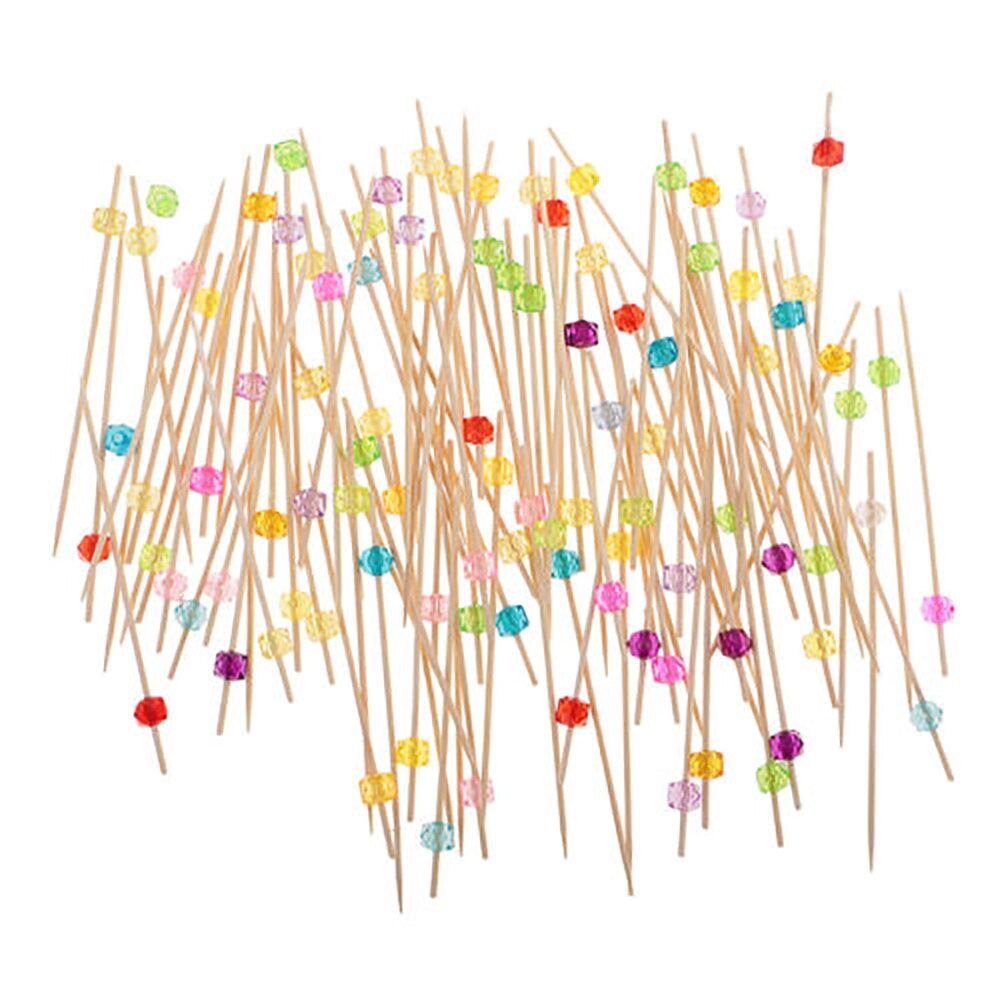 100pcs/pack Bamboo Food Picks Disposable Fruit Cocktail Sticks Cake Dessert Salad Cocktail Toothpick Pastry Decoration Sign