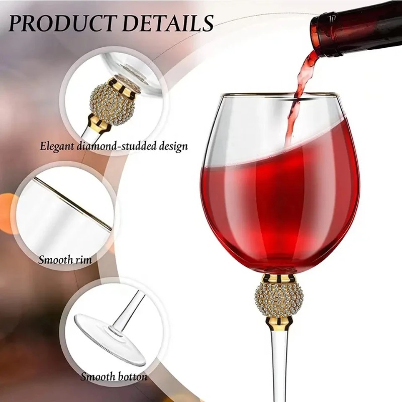 Juego de copas de vino con borde dorado de cristal, 2 uds., , con diamantes de imitación, decorativo, tallo largo, flautas de champán, de copa de cóctel