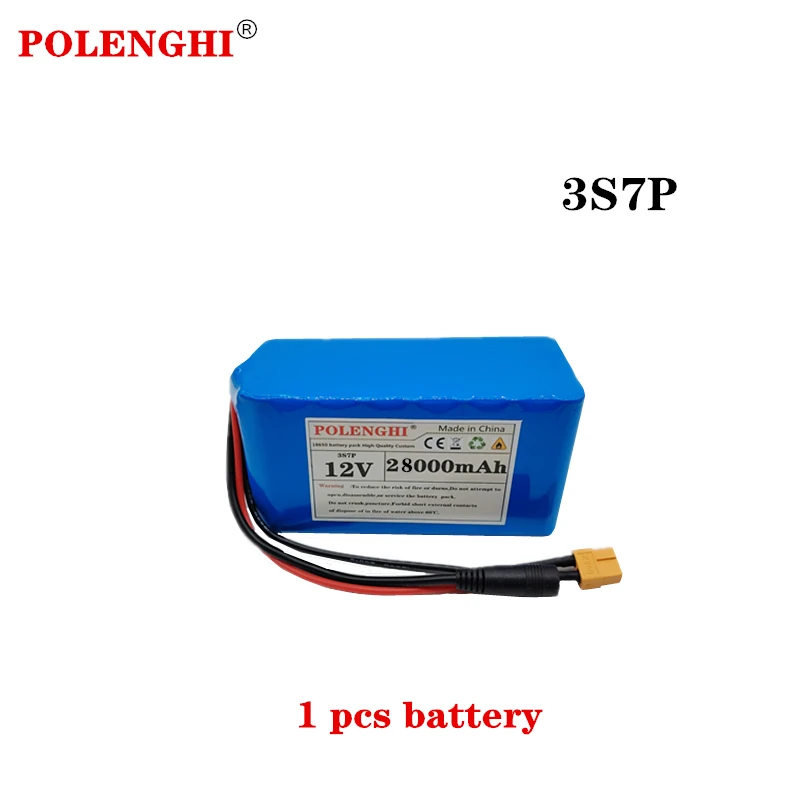 100 % echter 12 V 28000 mAh 3S7P 18650 wiederaufladbarer Lithium-Akku mit großer Kapazität und integriertem intelligentem BMS 12,6 V 2 A Ladegerät: Gold