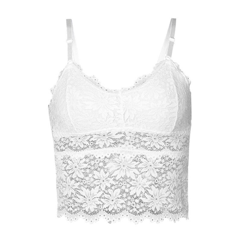 Vrouwen Hollow Lace Mesh Zomer Hemden Zachte Uitneembare V-hals Tops Lace Camis Tops: WHITE