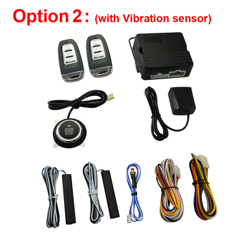 Auto Een Start Stop Knop Keyless Entry Motor Auto Alarm Systeem Met Trillingen Sensor Push Button Remote 12V Autostart: Option 2