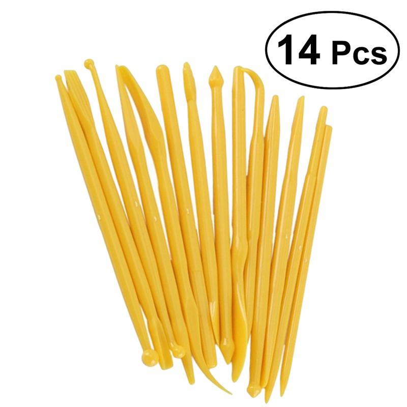 14 Pcs Cake Carved Kit Fondant Cake Sugar Flower Sculpture Group Shaping Baking DIY Tools Mold(Pink): YELLOW