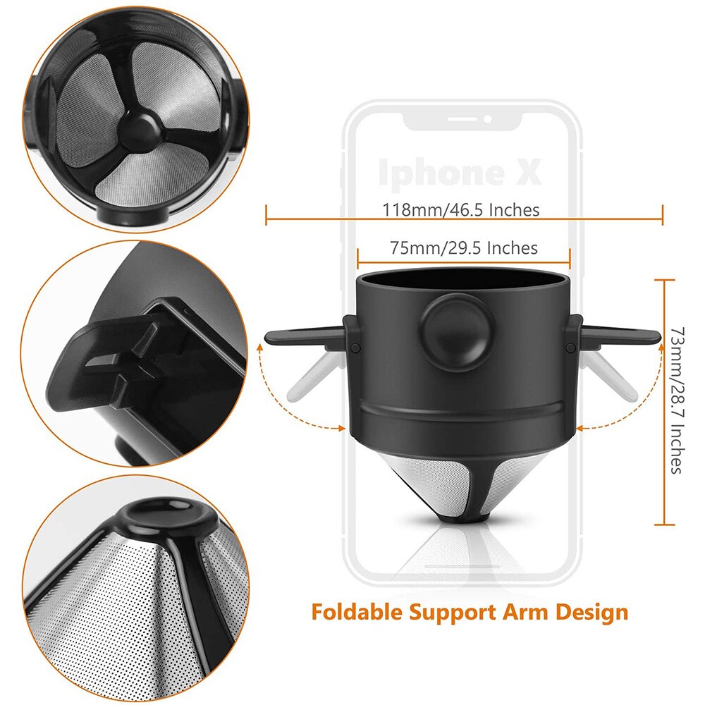 Kahvinsuodatin kaada tiputuskartion päälle kokoontaitettava paperiton uudelleenkäytettävä minikannettava kahvinkeitin kotitalouksien toimistoreppuihin