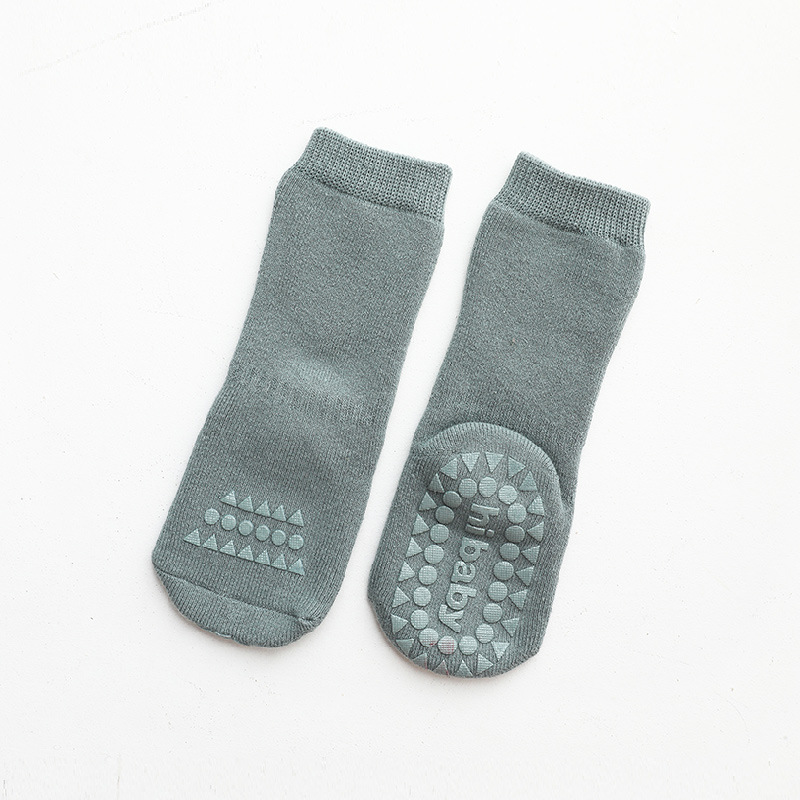 Calcetines gruesos de goma antideslizantes para bebé, niño y niña, calcetines hasta la rodilla, zapatos cálidos para el hogar, Otoño e Invierno: Verde / 1-3 years old