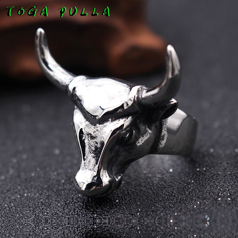 Anillo de acero inoxidable con cabeza de toro para hombre, joyería de , estilo Punk, 316L
