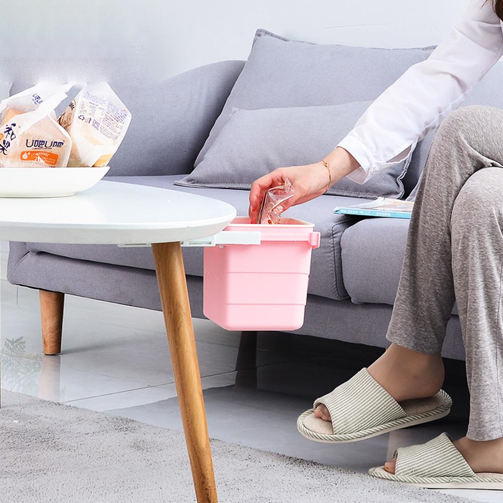 1Pc Durable Plastic Hidden Retractable Office Desk Home Adhesive Dustbin Trash Can Garbage Waste Bin Easy to Install