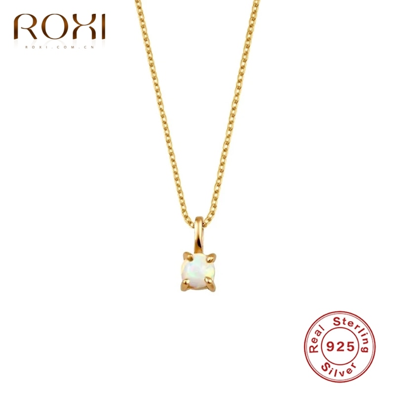 ROXI – collier en argent Sterling 925 avec pendentif en opale, pierres précieuses, clavicule ronde classique, bijoux fins, chaîne