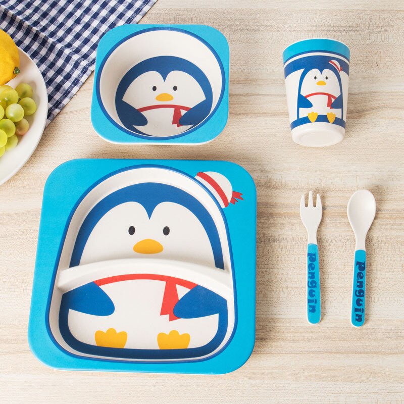 5 stk/sæt baby fad service sæt spædbørn spise tallerken børn miljøvenlig naturlig bambus fiber spisestel foder fade nbb 0038