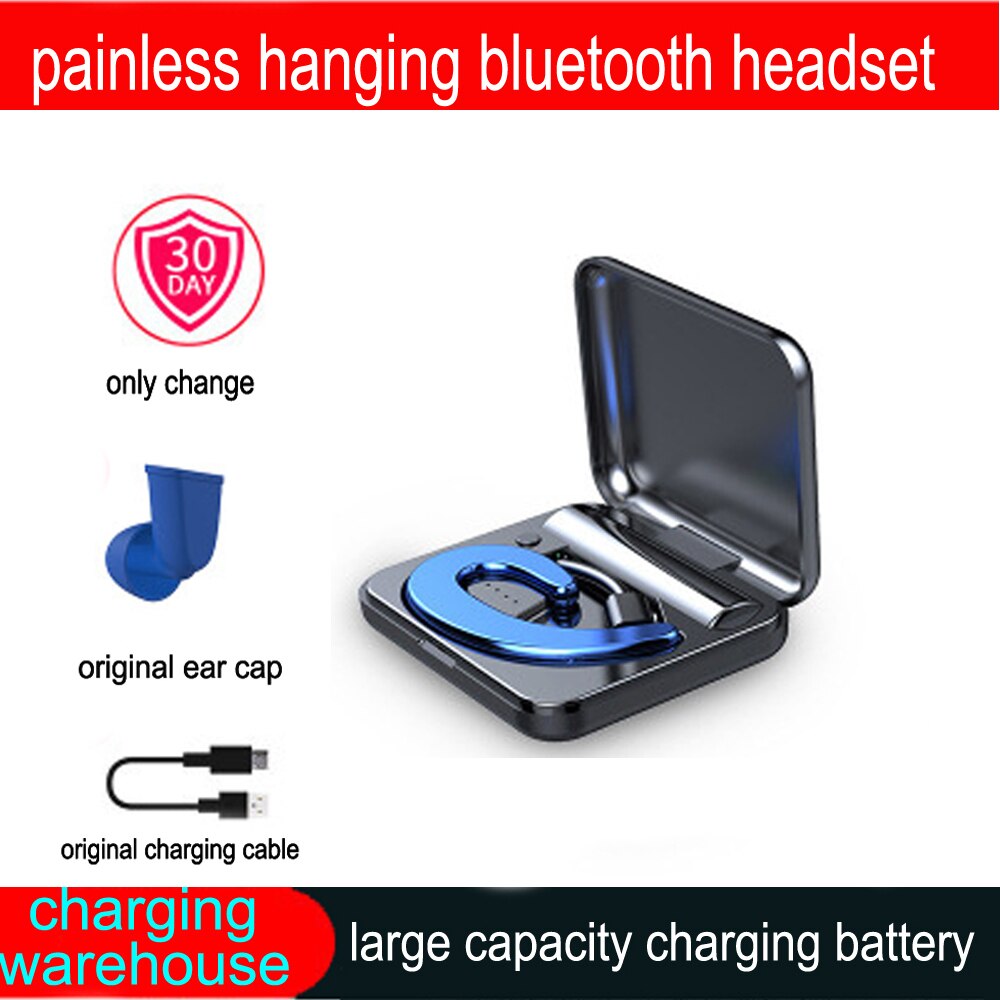 Bluetooth Oortelefoon Draadloze Hoofdtelefoon Noise Canceling Oordopjes Voor Telefoon Mic Pijnloos Beengeleiding Headset Oorhaak Voor Sport: blue with box