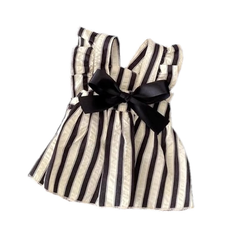 Vestido de princesa con lazo para perro, ropa de verano para perro, falda a rayas de lujo en blanco y negro, chaleco para perro, ropa para perros Chihuahua Bichon Yorkie