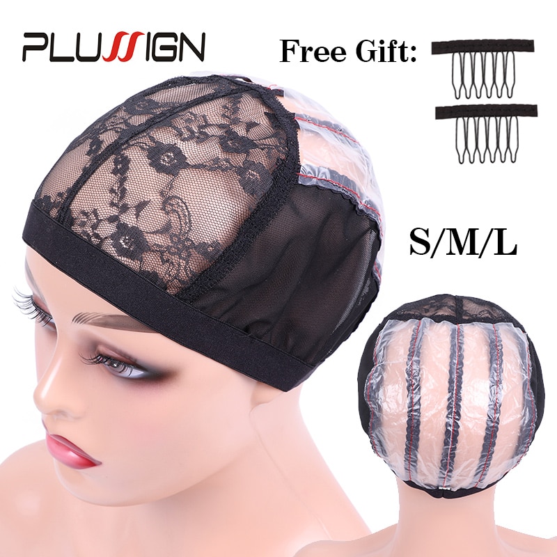 Plussign-Gorras para hacer pelucas, gorro de encaje con banda, tamaño S/M/L, Kit de malla para el cabello, herramientas para el cabello gruesas de , novedad