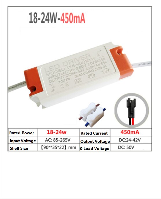 Ballastmodstand konstant strøm driver mini-drev power spot 5 loftlampe 7 ballast 13 w 20 w 350ma: 18w 24w 450ma