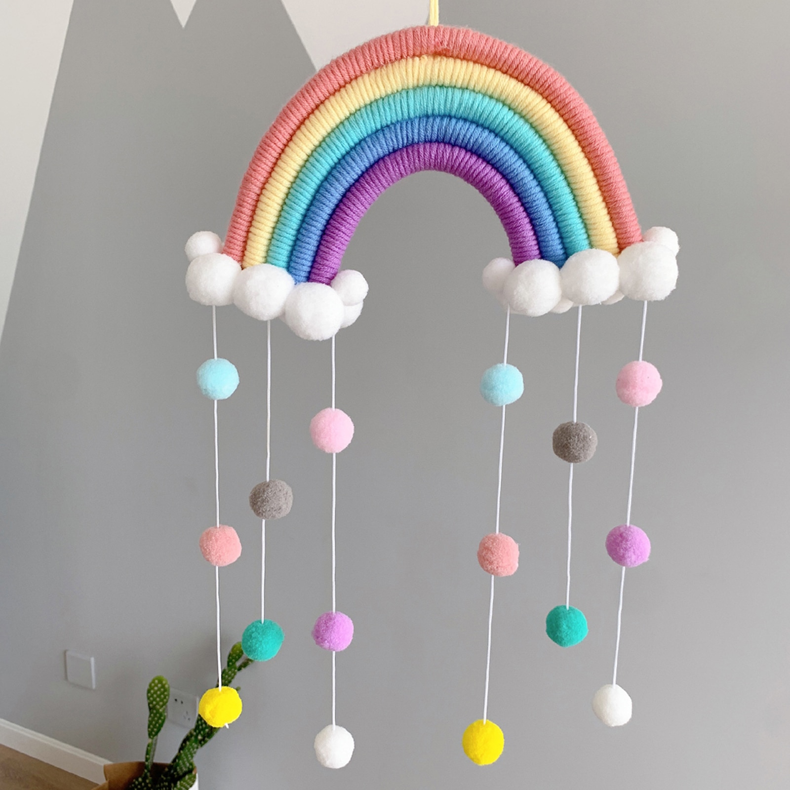 Décoration Murale Macramé Arc-en-Ciel - Tissu Coton - Multicolore - Neuf