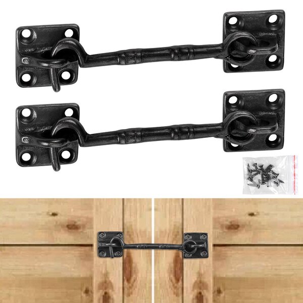 Andyes 2 Pcs 4 1/2 "Schuifdeuren Schuur Deur Lock Klink Haak & Oog Gegoten Koperen Hardware Voor Houten Deuren window Kabinet Gate