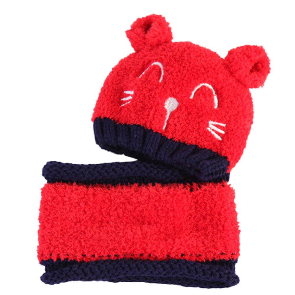 Adorable chapeau à capuche pour bébés filles | Chapeau pour hiver, écharpe à rabat d'oreille, capuchon tricoté, costume mignon pour 1-3 T: Rouge