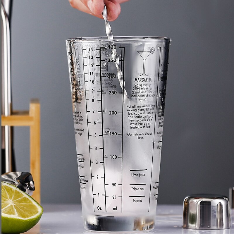 Mezclador de vino, botella agitadora, zumo de fruta, nieve, doble copa a escala, coctelera de vidrio, Bar, Martini, herramienta de barman, 400ML/14OZ