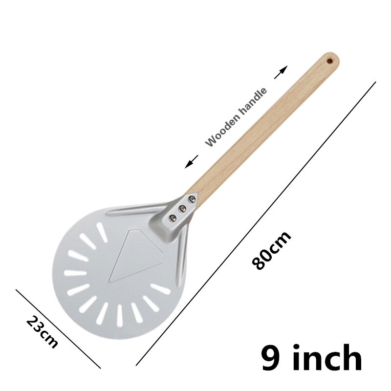 Pizza Draaien Kleine Pizza Schil Paddle Korte Ronde Pizza Tool Non Slip Houten Handvat 8 9 Inch Geperforeerde Pizza Schop aluminium: 9 inch 80cm