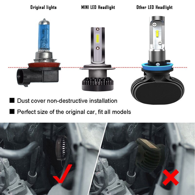 Minifaros LED H7 para coche, 8000LM, bombillas de haz alto-bajo, 6000K, blanco, 2 uds.