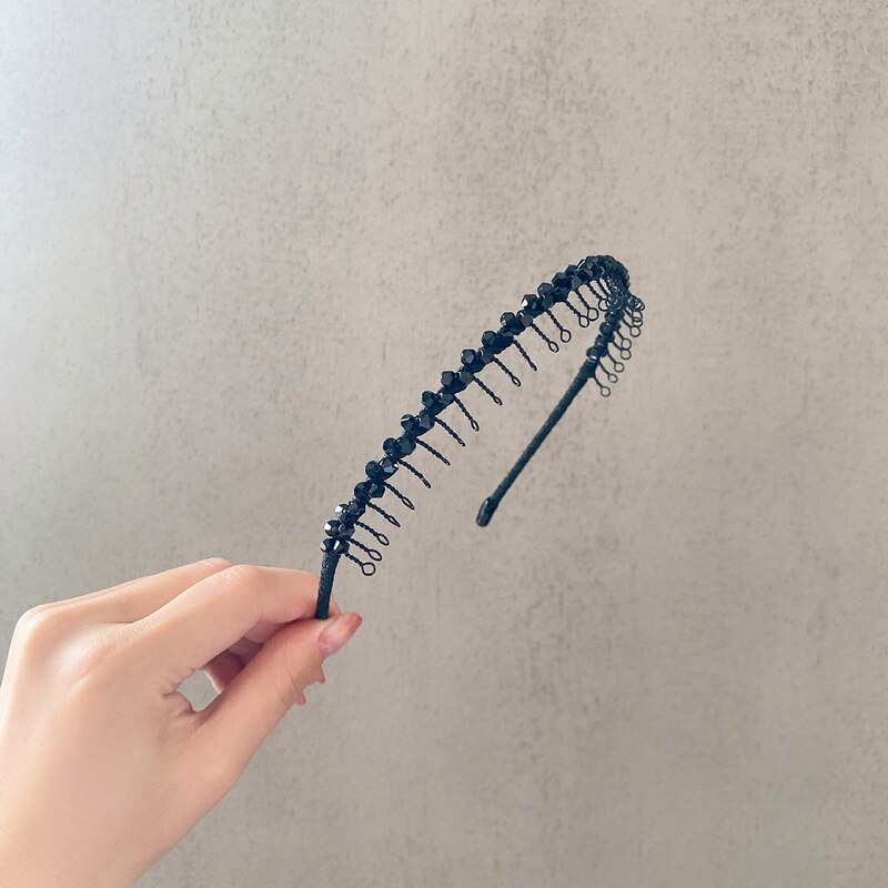 Diadema de cristal para el pelo para niña y mujer, accesorios para el cabello hechos a mano, diadema de Metal antideslizante: Black