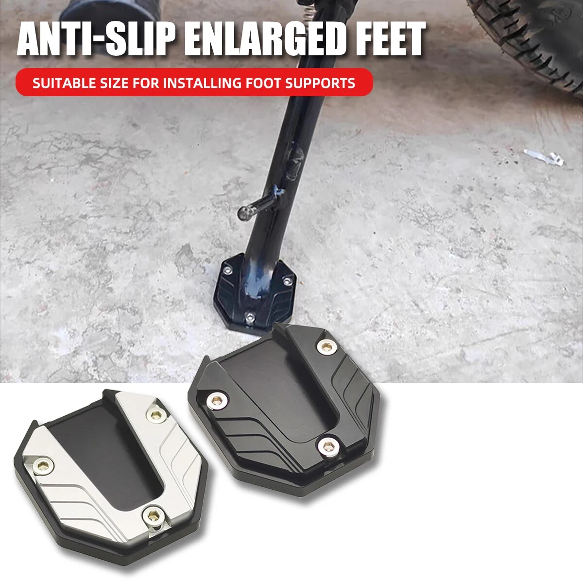 CNC Aluminium Legierung Motorrad Fahrrad Ständer Verlängerung Fuß Seite Unterstützung Vergrößerte Basis Verlängerung Fuß Pad Stehen Moto Zubehör