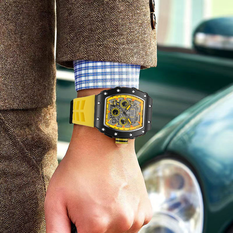 Reloj de pulsera de cuarzo de lujo para hombre, hueco, tendencia, ninguna máquina, reloj automático de cuarzo hueco luminoso resistente al agua para hombre: Rosa