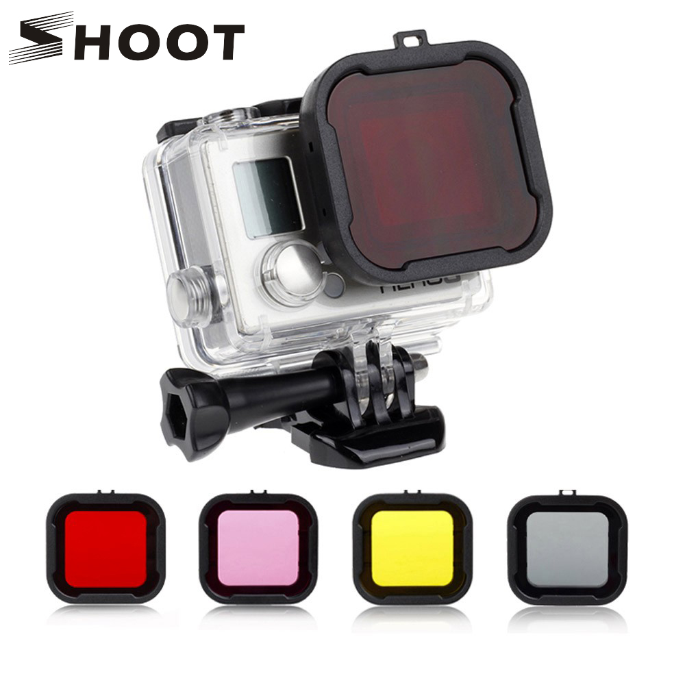 SCHIETEN Waterproof Case Lens Filters voor GoPro Hero 4 3 +/4 Zwart Zilver Action Camera Rood Filter voor go Pro Cam Duiken Accessoire