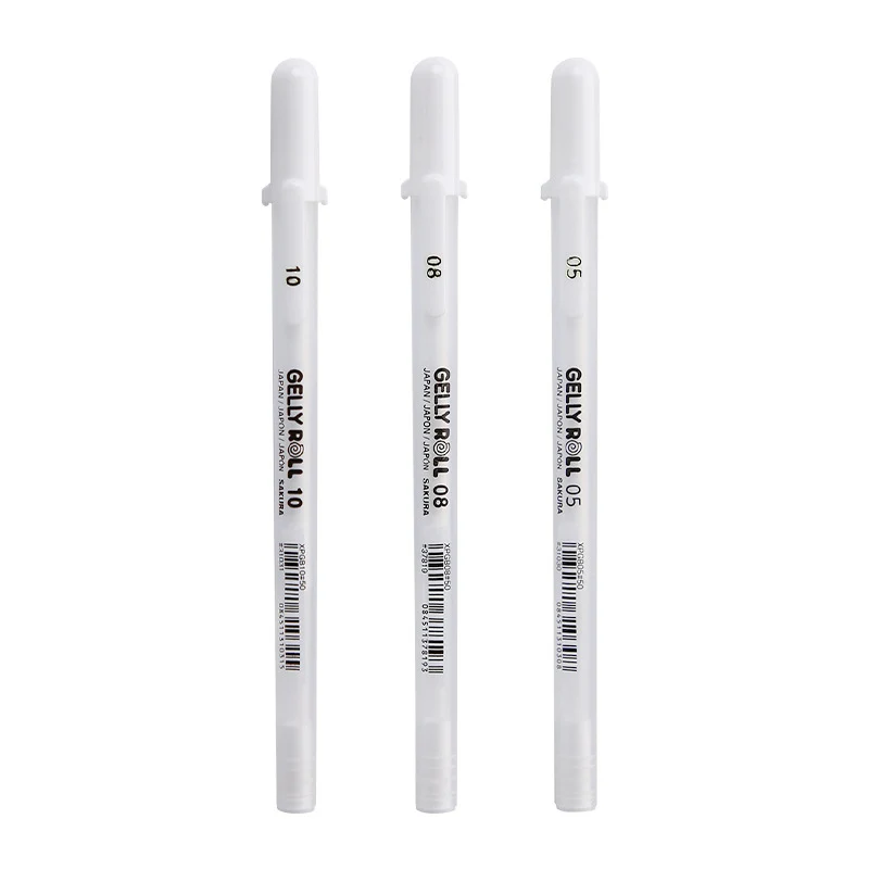 Sakura geelirulla geelikynä valkoinen väri 0.5mm 0.8mm 1.0mm korkea valo marke kynä musta pahvi taide maalaus kynä valkoinen viiva kynät
