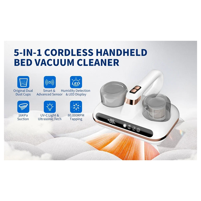 T97C-UV eliminador de ácaros, aspirador de colchón, limpiador de mano inalámbrico, potente succión para limpiar almohadas de cama, ropa y sofá