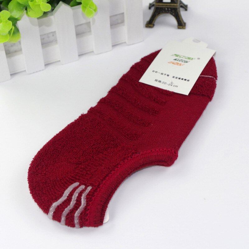 Calcetines de algodón con fondo de toalla para mujer, medias de silicona antideslizantes, invisibles, 5 par/lote, primavera y otoño,: Red