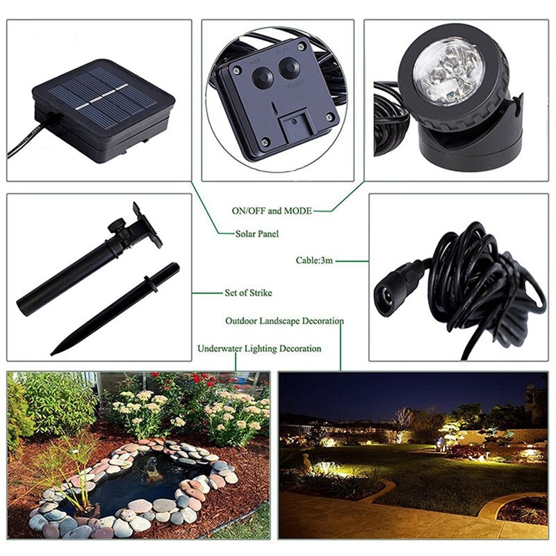 LED Solar Spotlights 6 LED Underwater Projection Lights Garden Outdoor Pond Lighting Ni-MH Battery 1.2V 600mAh