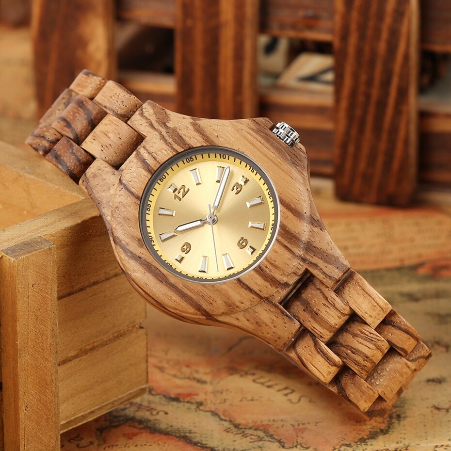 Women's Yellow Dial Analog Watch Retro Wood Watch Wooden Bracelet Ladies Quartz Hour for Girlfriend saat erkek Hours clock