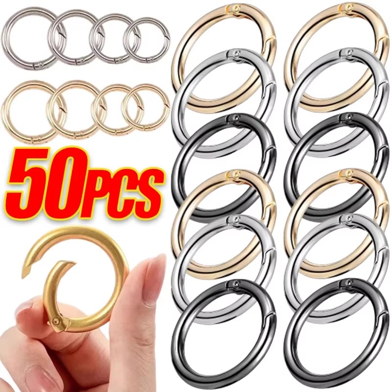 10/50pcs Metal O Ring Spring Clasps for DIY Jewelry Openable Round Carabiner Keychain Bag Clips Hook Dog Chain Buckles Connector