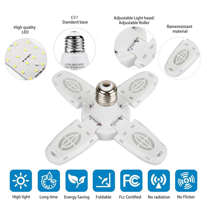Luz LED para garaje E27 38W plegable luces de iluminación 3800LM bombilla Led garaje las luces de techo para el taller de garaje de la habitación