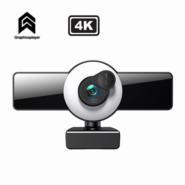 1080P/2K/4K Webcam with Ring Selfie Light Fill Light Built-in Microphone HD Camera for Computer PC Auto Focus Image Sensor: 4k