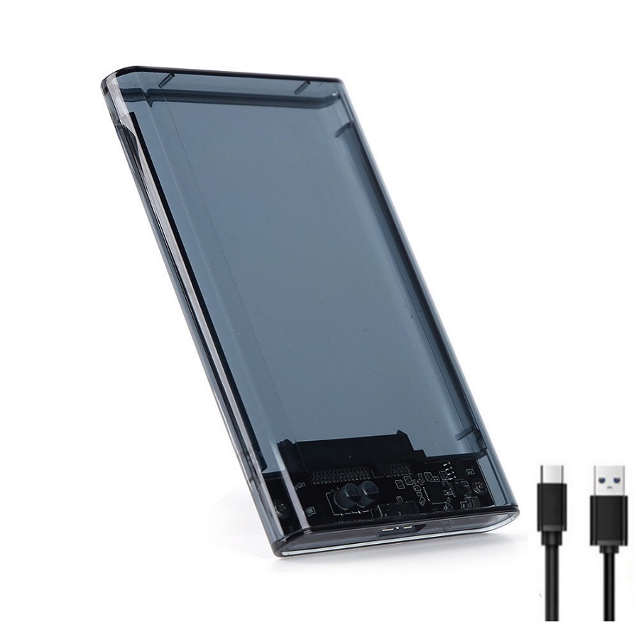 Transparent HDD Case Caddy Box HDD Enclosure 2.5 SSD SATA To USB 3.0 Type-C 3.1 Adapter External Hard Drive Box: Light Grey