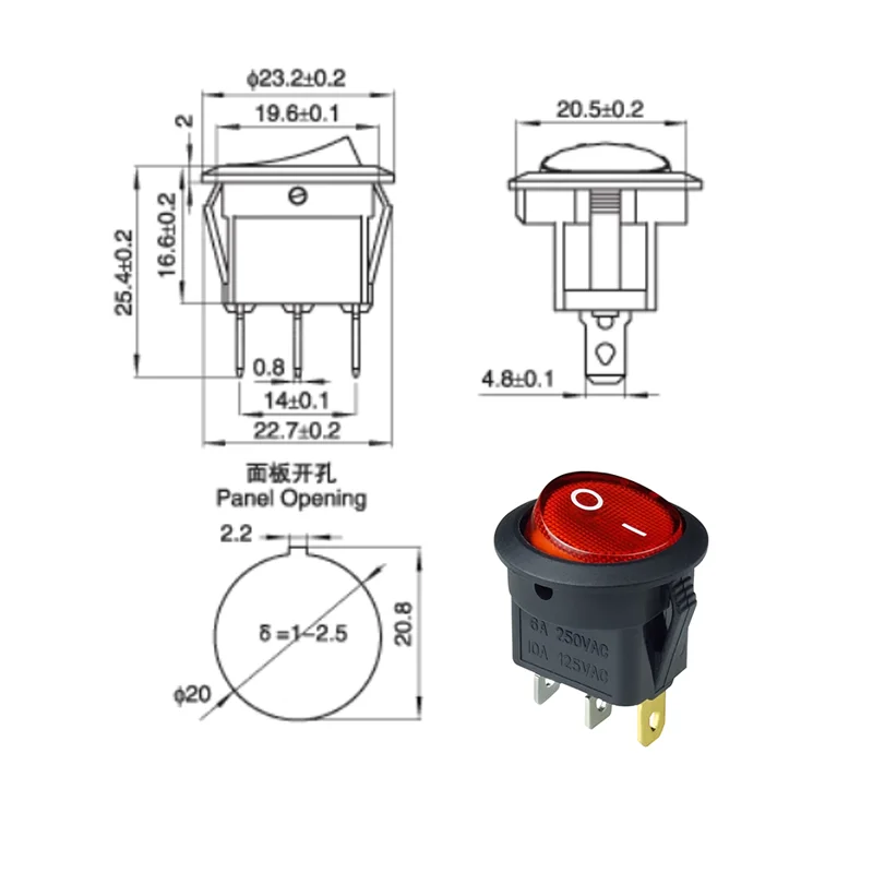 4 stk. 12v/220v led-bryter 16a 12v lys strømbryter bilknapp av/på 3- pinners rund vippebryter kcd 1