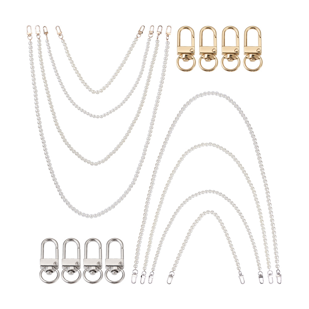 8Pcs 8 Styles Weiß Acryl Runde Perlen Tasche Griffe mit Zink-legierung Swivel Verschlüsse und Stahl Draht für Tasche ersatz Zubehör: 1SetB