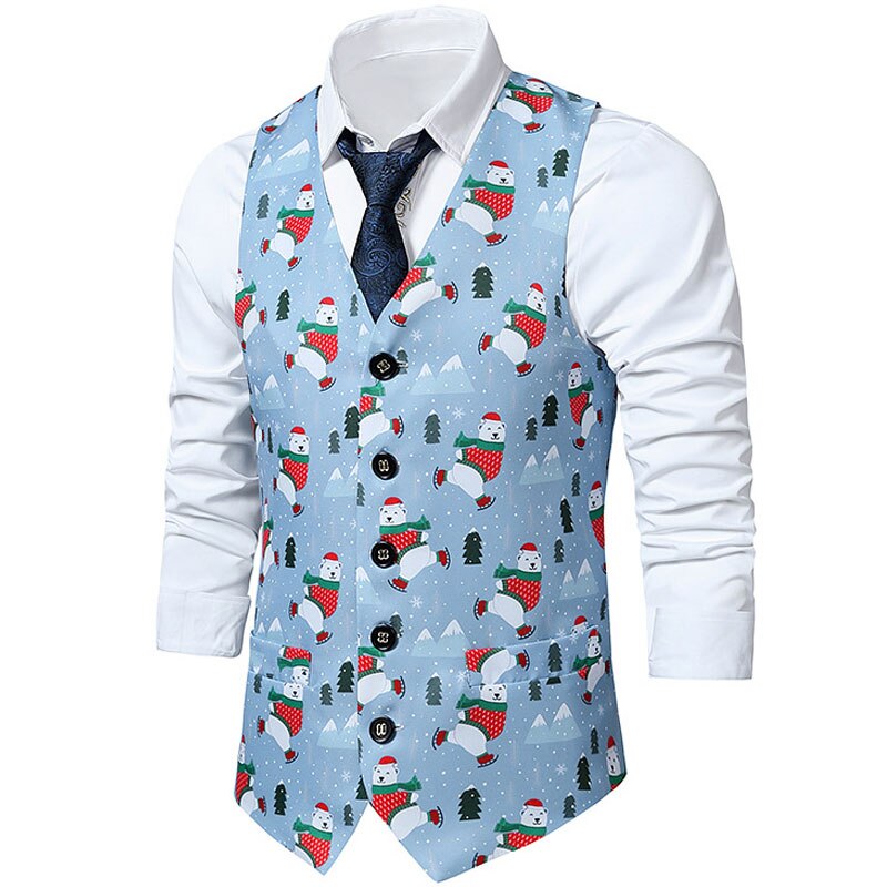 Estampado de Papá Noel traje de hombre chalecos Feliz Navidad chaleco hombres de Navidad baile traje chalecos chaleco Homme Cosplay hombres ropa