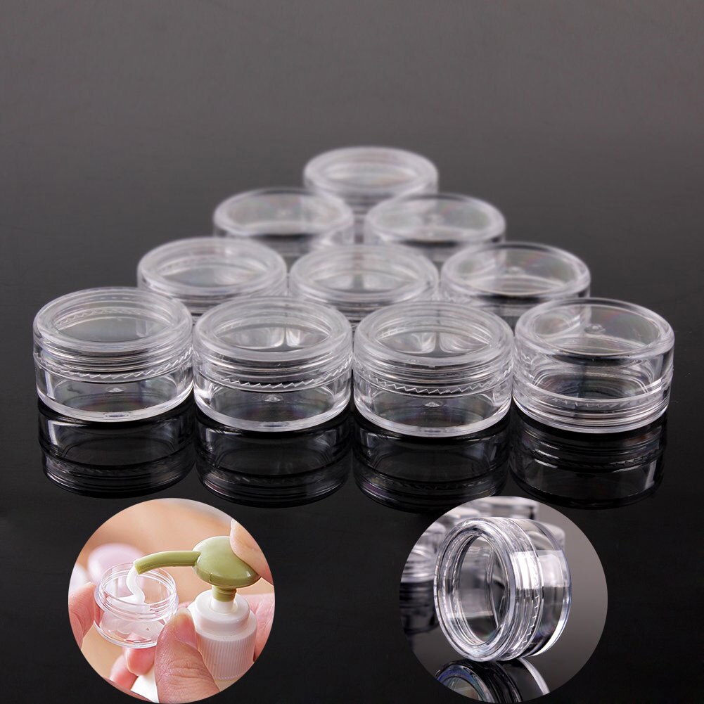 50pcs/lot 10ml/15ml/20ml Empty Cosmetic Jars Plastic Makeup Container Round Vial Nail Art Face Cream Sample Pots Perfume Gel Box