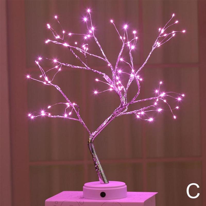 LED Tisch Lampe Baum Usb Blume Neue Jahr der Dekor 2022 Zimmer Ornament Grinc Weihnachten Dekoration Lichter Innen Schlafzimmer: Rosa 108LED