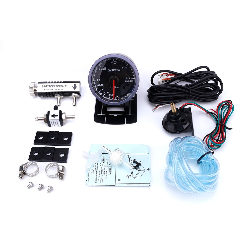 Cnspeed 60mm 12v bil turbo boost gauge 2 bar + justerbar turbo boost controller kit med sensor belysning  yc101411: Sort
