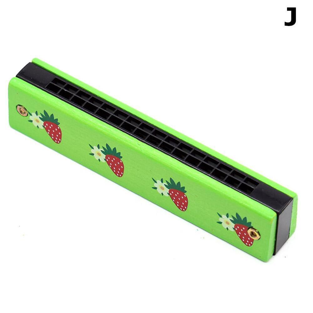Armónica de madera pintada para niños, instrumento de doble hilera con 16 orificios, instrumento musical para la boca P1E5