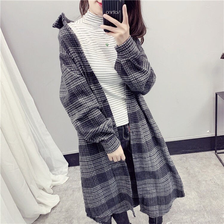 Trenchcoat kvinder efterår turn-down krave plus størrelse 3xl løs plaid chic kausal daglig streetwear lange frakker dame bf: Grå / Xxl