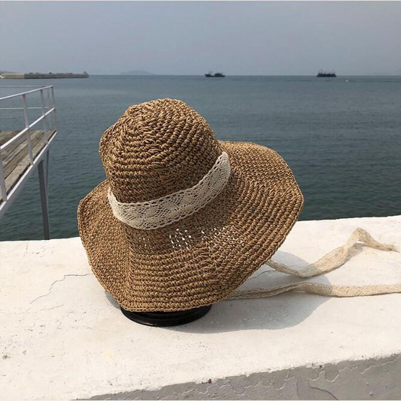 Ymsaid håndlavet stråhat kvinder sommer solskærm solhat blonder sammenfoldelig spandehat kvinde sommerhat strå strandhat