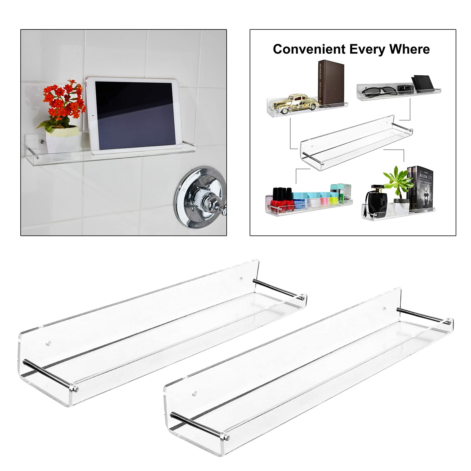 2pcs Clear Acrylic Wall Mount Hanging Shelf Display Rack Case Organizer for Action Figures