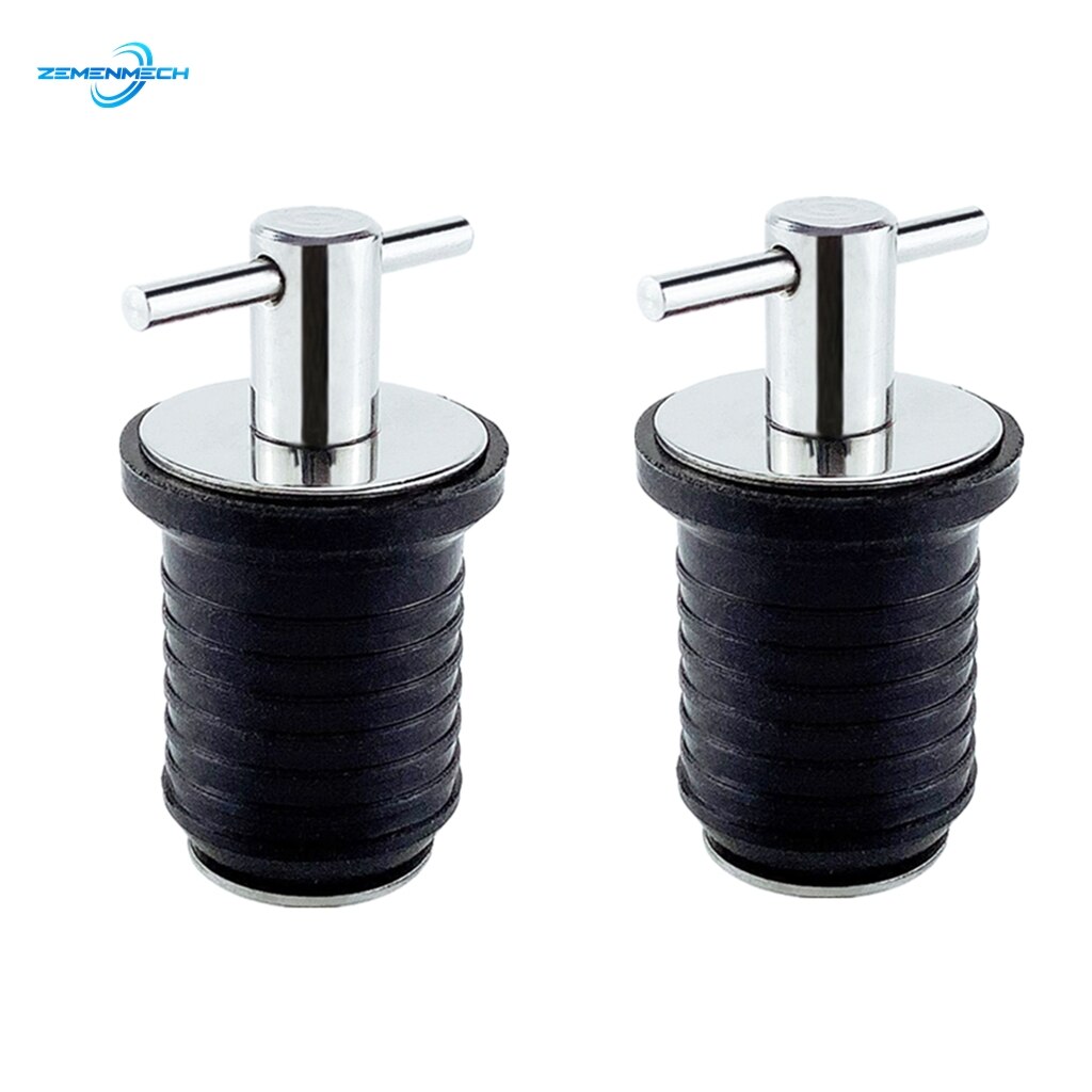 2PCS 304 Stainless Steel Handle Rubber Drain Plug T-Handle TWIST-IN Hull Livewell Bilge Transom Seawall Marine Boat Accessories